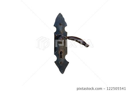 antique metal door lock with handle isolated on white background 122505541