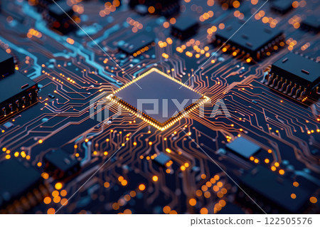 Electronic computer hardware technology. Motherboard digital chip. 122505576