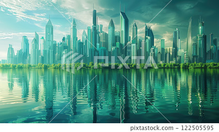 Ecology concept with green city background, environment conservation resource sustainable. 122505595