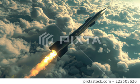 A military missile flying in the sky, rocket launch. A military missile flying in the sky, rocket launch. 122505626