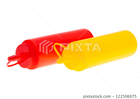 bottle with ketchup and mustard isolated 122506075