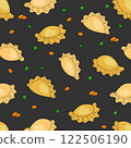 Dumpling seamless pattern for print on packaging. Hand drawn vector illustration. 122506190