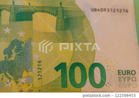 Macro shot of the hundred euro banknote Macro shot of the hundred euro banknote 122506453