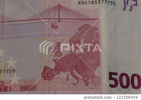 Macro shot of the five hundred euro banknote Macro shot of the five hundred euro banknote 122506459