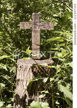 Wooden crucifix at Munich Way of St. James, Bavaria, Germany Wooden crucifix at Munich Way of St. James, Bavaria, Germany 122507103