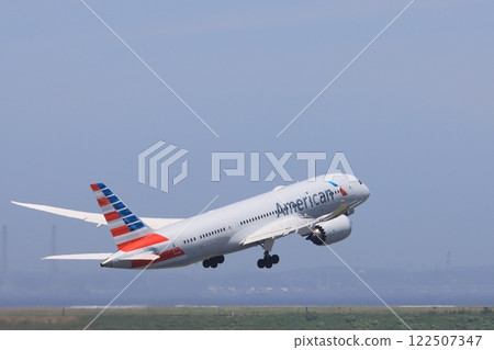 Passenger plane taking off, passenger plane ascending 122507347