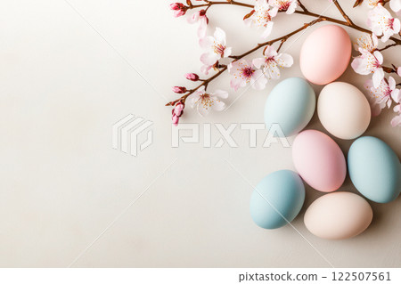 Pastel Easter eggs and blooming cherry blossoms... - Stock Illustration ...