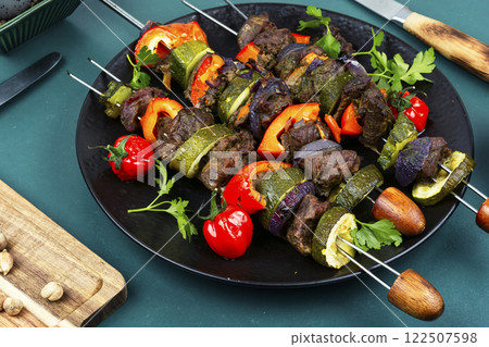 Appetizing deer kebab. 122507598