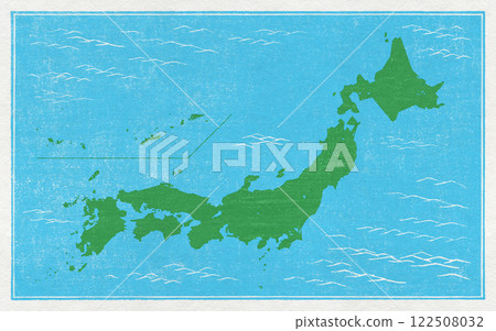 以手工木版畫風格繪製的復古日本地圖 以手工木版畫風格繪製的復古日本地圖 122508032