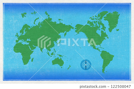 A retro world map drawn in the style of a hand-printed woodblock print. A retro world map drawn in the style of a hand-printed woodblock print. 122508047