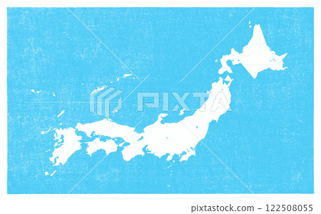 A retro-style map of Japan drawn in the style of a hand-printed woodblock print 122508055