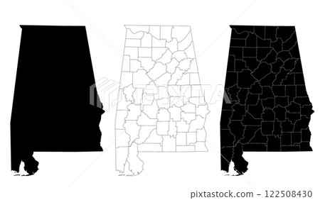 Alabama administrative map, Alabama outline and counties state map set - illustration version 122508430