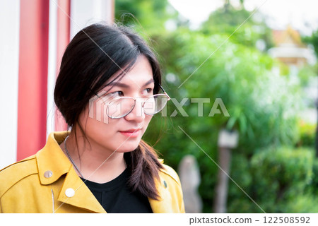 Woman (LGBTQ) posing outdoor fashion style 122508592