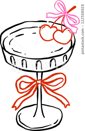 Cocktail Glass Cherries Heart with Bow Outline Cocktail Glass Cherries Heart with Bow Outline 122508928