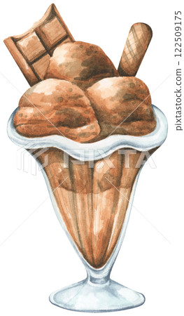 Ice Cream Handpainted Watercolor Design with Fruity and Creamy Flavors Ice Cream Handpainted Watercolor Design with Fruity and Creamy Flavors 122509175