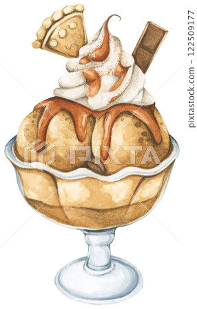 Ice Cream Handpainted Watercolor Design with Fruity and Creamy Flavors Ice Cream Handpainted Watercolor Design with Fruity and Creamy Flavors 122509177