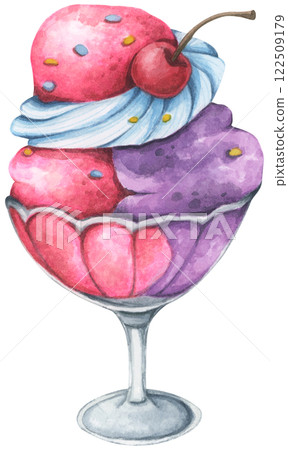 Ice Cream Handpainted Watercolor Design with Fruity and Creamy Flavors 122509179