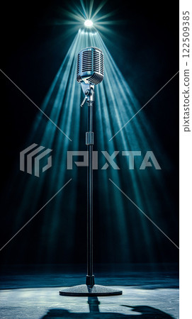 麥克風支架上的舞台和聚光燈 122509385