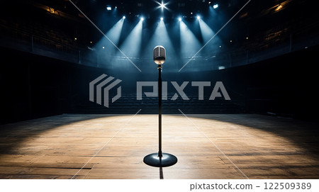 麥克風支架上的舞台和聚光燈 麥克風支架上的舞台和聚光燈 122509389