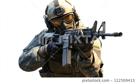 Special forces soldier holding a rifle 122509413