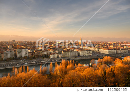 Panoramic view on the autumn city of Turin during sunset 122509465