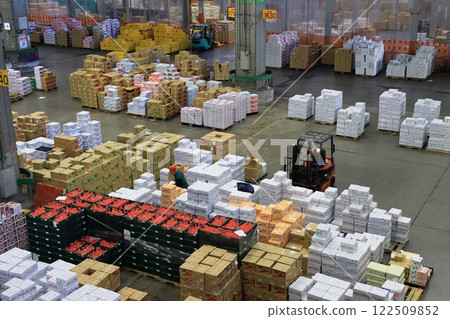 Ota Market at the end of the year: piles of cardboard boxes containing fruits and vegetables Ota Market at the end of the year: piles of cardboard boxes containing fruits and vegetables 122509852