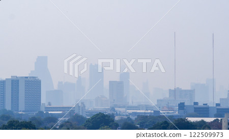 Urban Skyline Covered in Heavy Smog. PM 2.5 Air Pollution 122509973