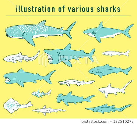 Hand-drawn illustration set of shark friends Hand-drawn illustration set of shark friends 122510272