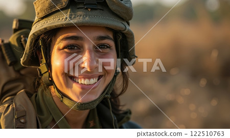 A woman in a military uniform smiles at the camera 122510763