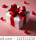 Valentine's Day present decorated with hearts and red ribbon 122511210