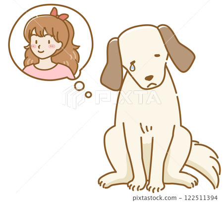 Illustration of a sad-looking droopy-eared dog shedding tears for its owner Illustration of a sad-looking droopy-eared dog shedding tears for its owner 122511394