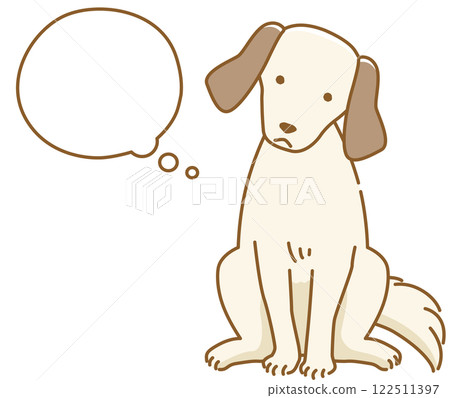 Illustration of a droopy-eared dog thinking about something with a speech bubble 122511397