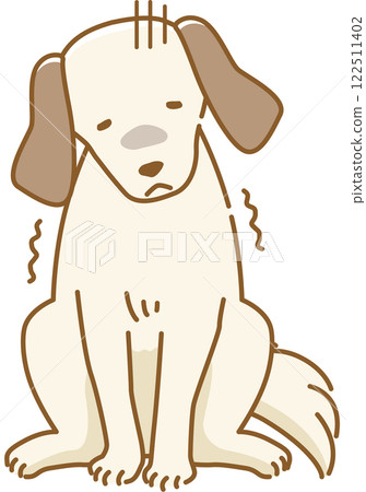 一隻受驚、身體不適、瑟瑟發抖、耳朵耷拉的狗的插圖 122511402