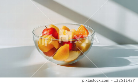 陽光明媚的窗台上擺放著一盤新鮮切好的水果 陽光明媚的窗台上擺放著一盤新鮮切好的水果 122511457