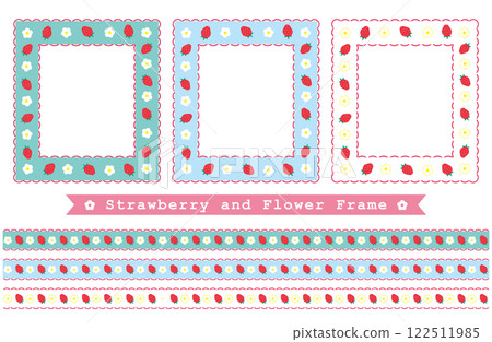 草莓和花框/絲帶（柔和的顏色2） 122511985