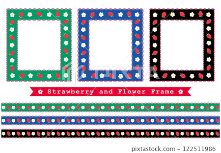 草莓和花框配絲帶（鮮豔顏色） 122511986