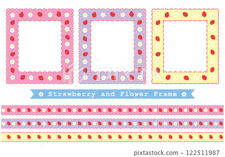Strawberry and flower frame with ribbon (pastel color 1) 122511987