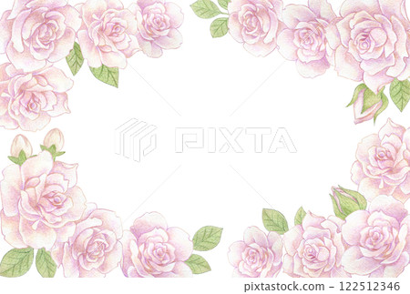 淡粉色玫瑰花色鉛筆畫插畫明信片模板 122512346
