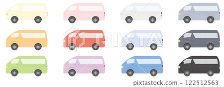 Car: Simple sideways minivan set of various colors - 12 cars in 12 colors 122512563
