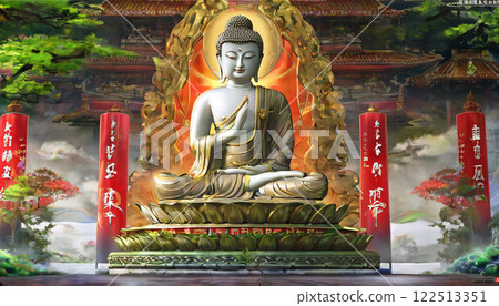 Illuminated Buddha statue Illuminated Buddha statue 122513351