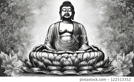 Buddha statue seen from diagonal 122513352