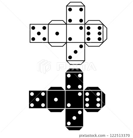 Paper dice template. Game dice template model sign. Cubes for gambling paper template. flat style. Paper dice template. Game dice template model sign. Cubes for gambling paper template. flat style. 122513370