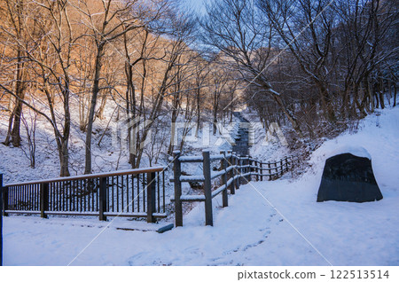 French-style staircase construction along the Ushibuse River in winter [Matsumoto City] 122513514