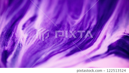 Glitter ink wave. Shiny fluid mix. Defocused purple blue white color sparkling texture liquid splash flow abstract art background. 122513524