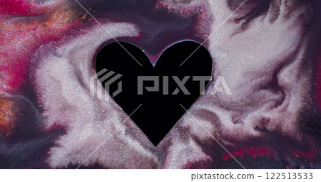 Love ink emotion. Romantic heart. Defocused white purple multicolor particles paint black shape frame texture blend on abstract art background. Love ink emotion. Romantic heart. Defocused white purple multicolor particles paint black shape frame texture blend on abstract art background. 122513533