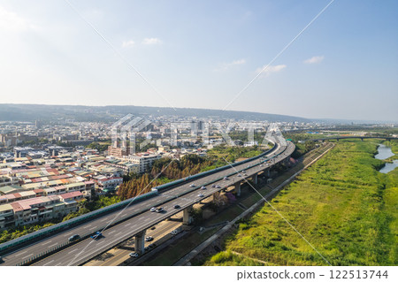 Aerial view of National Highway Number 3 and Maoluo River at Nantou city, Taiwan 122513744