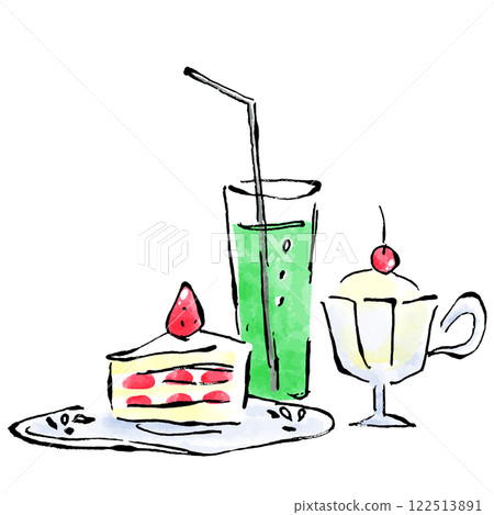 脆餅、哈密瓜汽水和香草冰淇淋的插圖 122513891