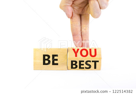 Motivational be you and best symbol. Concept words Be you Be best on beautiful wooden block. Beautiful white background Businessman hand. Business motivational be you and best concept. Copy space. Motivational be you and best symbol. Concept words Be you Be best on beautiful wooden block. Beautiful white background Businessman hand. Business motivational be you and best concept. Copy space. 122514382