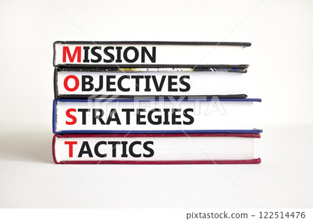 MOST symbol. Concept word MOST Mission Objectives Strategies Tactics on books. Beautiful white background. Business motivational MOST Mission Objectives Strategies Tactics concept. Copy space MOST symbol. Concept word MOST Mission Objectives Strategies Tactics on books. Beautiful white background. Business motivational MOST Mission Objectives Strategies Tactics concept. Copy space 122514476