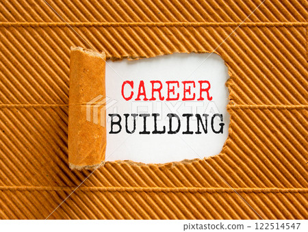 Career building symbol. Concept words Career building on beautiful white paper. Beautiful brown paper background. Business, motivational career building concept. Copy space. 122514547